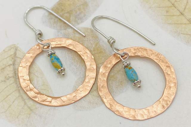 JANECKA Hand Forged Copper and American Mined Turquoise Earrings