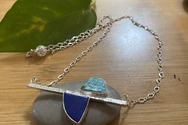 Cerrillos Turquoise Lapis Lazuli Sterling Silver Necklace