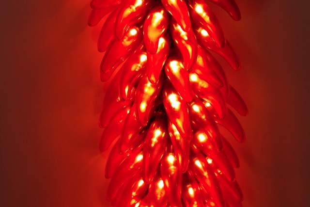 A red-light display in the form of a chile ristra