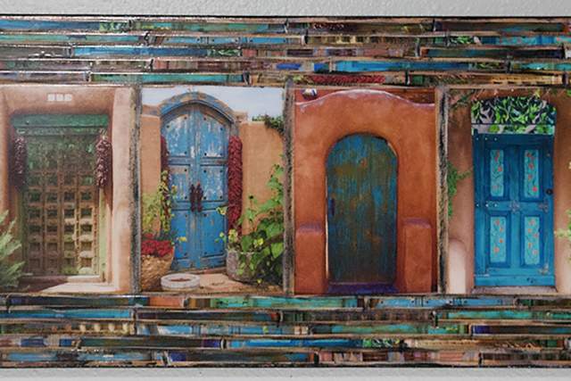 Colorful stylized paintings of different traditional doorways
