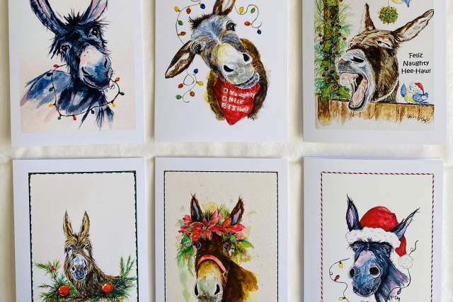 Donkey Christmas Cards, 6-Pack (5” x 7” cards)