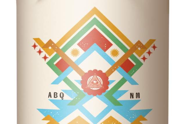 A cream liqueur bottle labeled "Biscochito Cream" with a colorful geometric design on a white background.