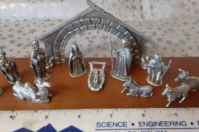 Miniature Nativity Set with wood base
