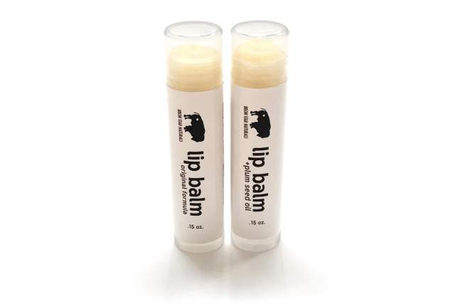 two white tubes of lip balm that reads Bison Star Naturals, Lip Balm plus palm oil or original formula