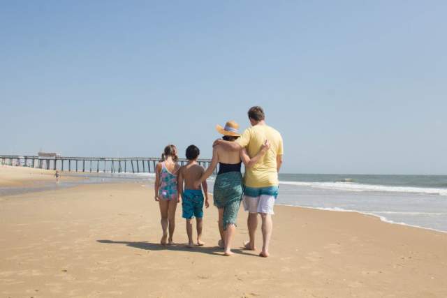 family on beach