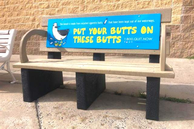 One of four new benches in Ocean CIty made of recycled cigarette butts.