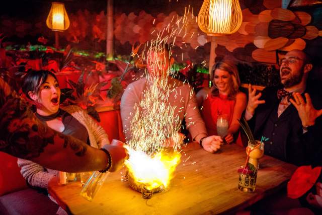 Sparks fly from a cocktail at the Laka Lono Rum Club in Omaha, NE