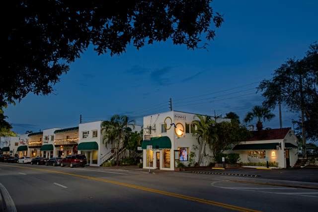Ivanhoe Village Main Street at dusk