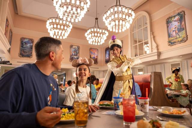 Guests can meet Aladdin in his princely finest when the iconic 1900 Park Fare restaurant at Disney’s Grand Floridian Resort & Spa reopens on Apr. 10, 2024, at Walt Disney World Resort in Lake Buena Vista, Fla. The buffet-style restaurant reveals a refreshed look, delectable dishes and beloved characters who celebrate the power of wishes. (Olga Thompson, Photographer)
