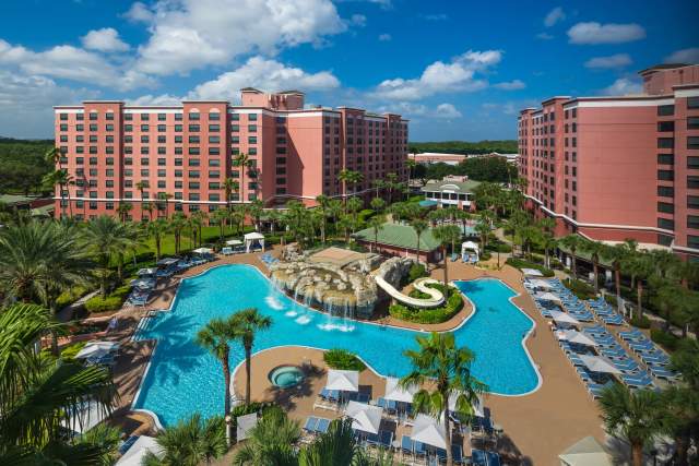 Caribe Royale, pool view from the ground and from above, and Starbucks, photo by Roberto Gonzalez