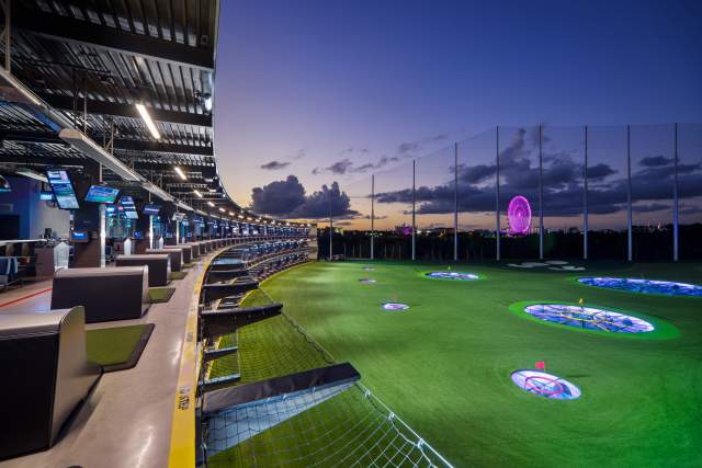 View of bays at Topgolf