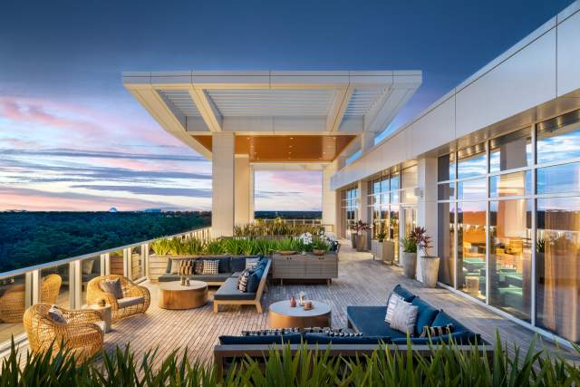 Illume terrace at dusk at JW Marriott Bonnet Creek