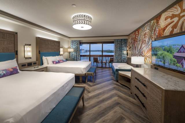 Guest rooms inside Disney’s Polynesian Village Resort feature details, patterns and textures from the hit Walt Disney Animation Studios film “Moana,” including characters and other references to the story. The resort is part of the Disney Resorts Collection at Walt Disney World Resort in Lake Buena Vista, Fla. (Kent Phillips, photographer)