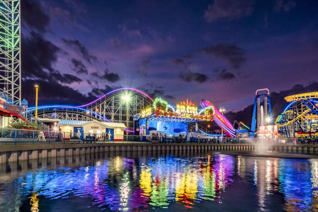 View of rides including Rip Curl at Fun Spot America Theme Parks Orlando