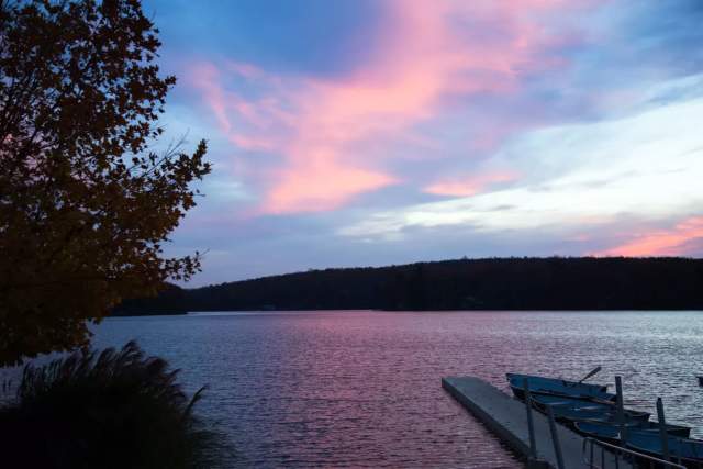 Pink and blue sunset over Lake Wallenpaupack