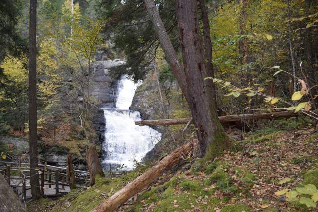 A large waterfall in the woods