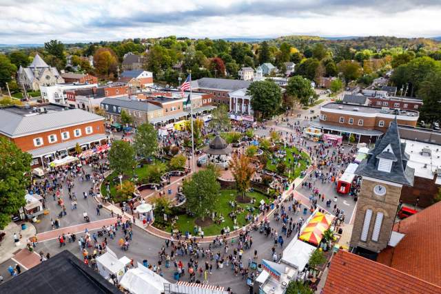 Birds eye view of a fall festival in Ligonier in Pennsylvania's Laurel Highlands