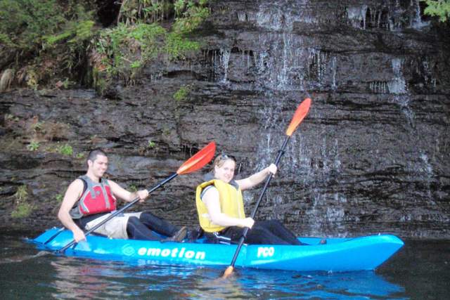 Couple kayaking on creek in Wellsboro, PA
