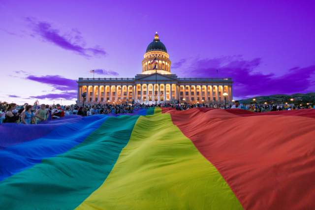 Crowd at the 2022 Utah Pride Rainbow March and Rally at the Utah State Capitol