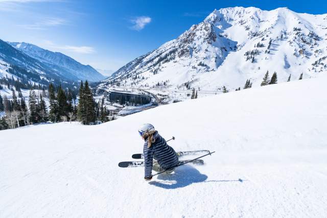 A skier looks over the Who Dunnit intermediate trail.