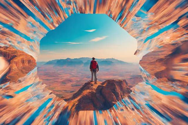 AI generated image of a man on a mountain top