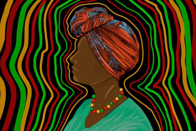Illustration of an African American woman with vibrating colors