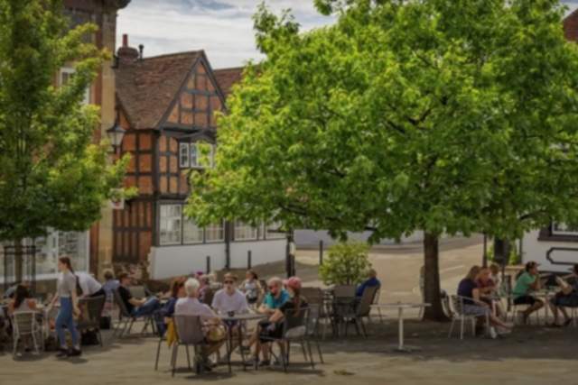 outdoor restaurant underneath shady trees