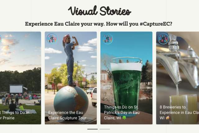 Eau Claire's Visual Stories section on their website, highlighting UGC about the destination.