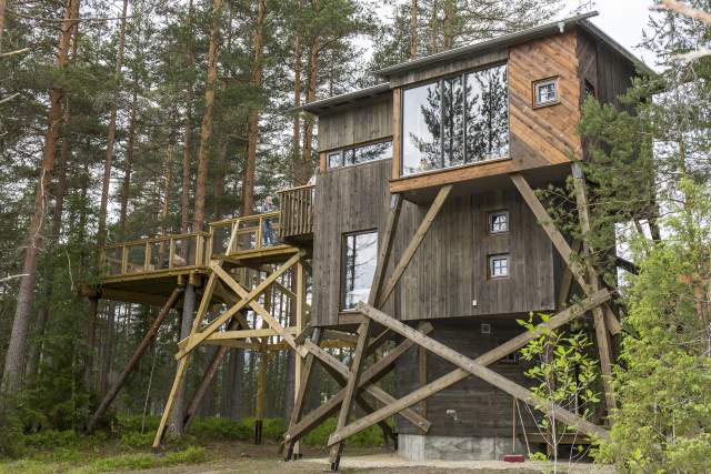Treehouses in the forest at Gjerstad outside Risør, Southern Norway