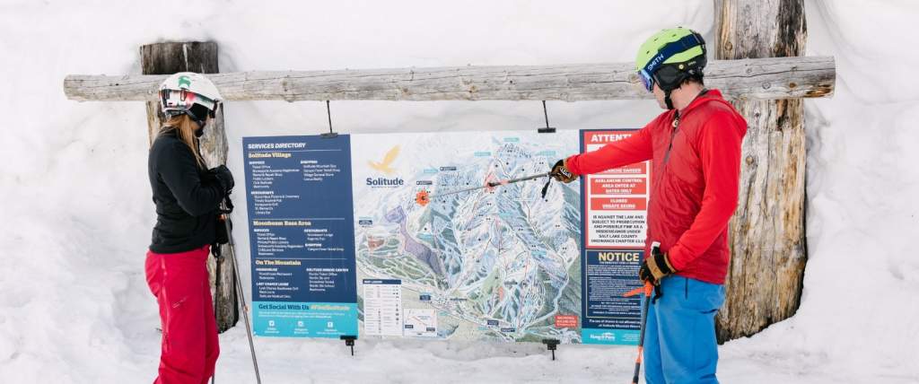Consulting the ski map at Solitude Mountain Resort