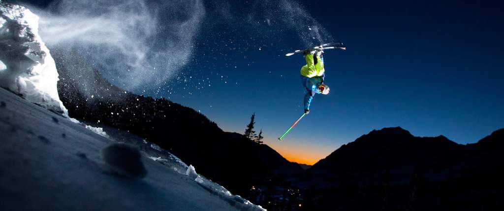 Tony Rossi Skiing at Alta at Night