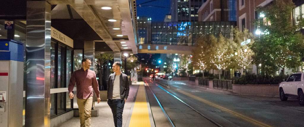 Couple at night in downtown Salt Lake