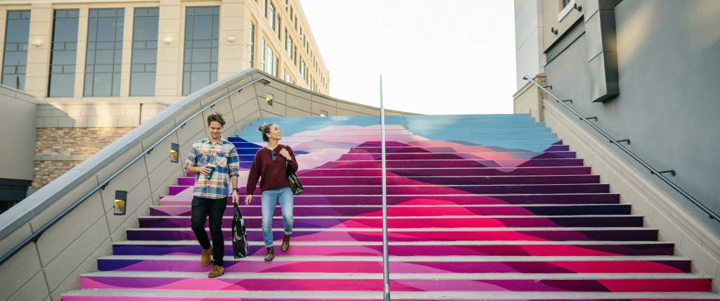Ombre mural stairs at The Gateway