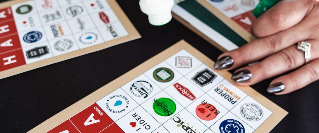 Bingo stamp card being stamped. it says BREW HAHA at the top