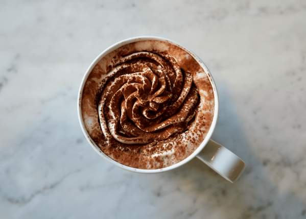 Gourmet hot chocolate on a marble table