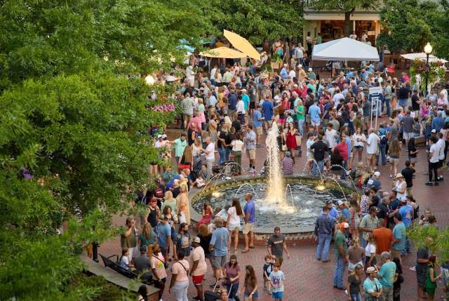 Crowd gathered at Morgan Square before a Marshall Tucker Band performance in Downtown Spartanburg in 2022