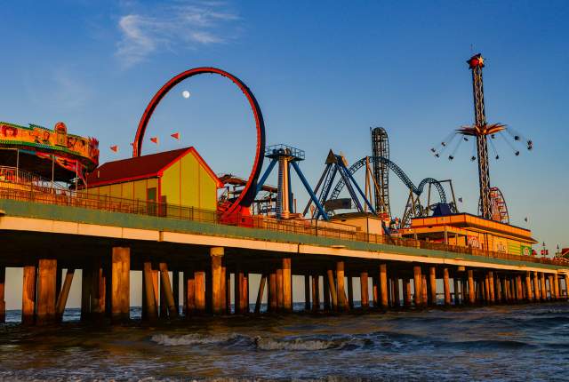 Moonrise over Galveston Pleasure Pier