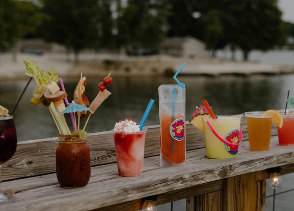 Pinky's drink line-up on dock