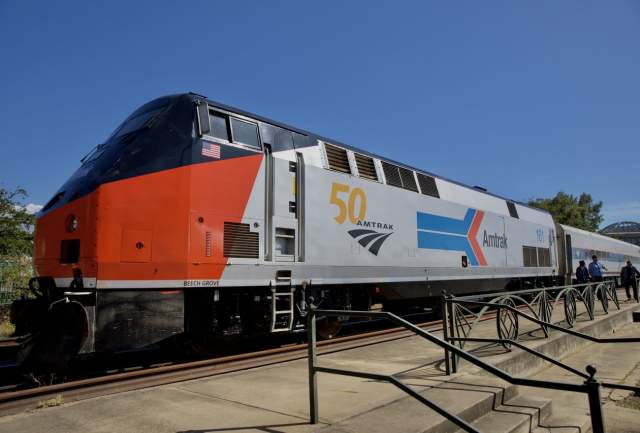 Passenger train engine stopped on the tracks