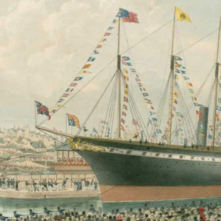 A painting of the launch of Brunel's SS Great Britain on the Bristol Harbourside in July 1843 - credit Brunel's SS Great Britain