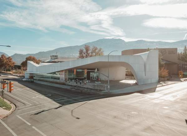 Aerial view of the Southern Utah Museum of Art in downtown Cedar City