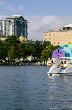 Riding the swan boats at Lake Eola