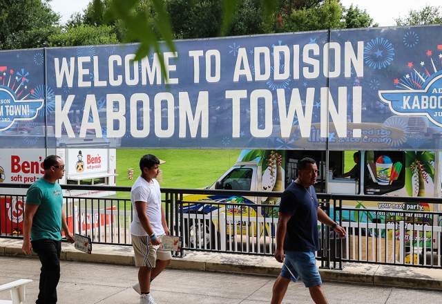 Welcome to Addison Kaboom Town sign