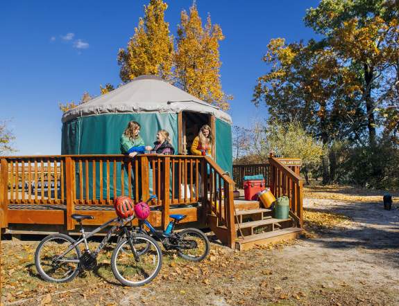 Family at Green Lake Rustic Campground yurt