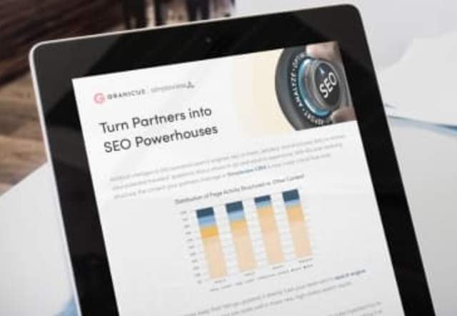 The "Turn partners into SEO powerhouses" cover page open on an iPad.