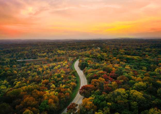 Birds eye view of Highway 20 in fall