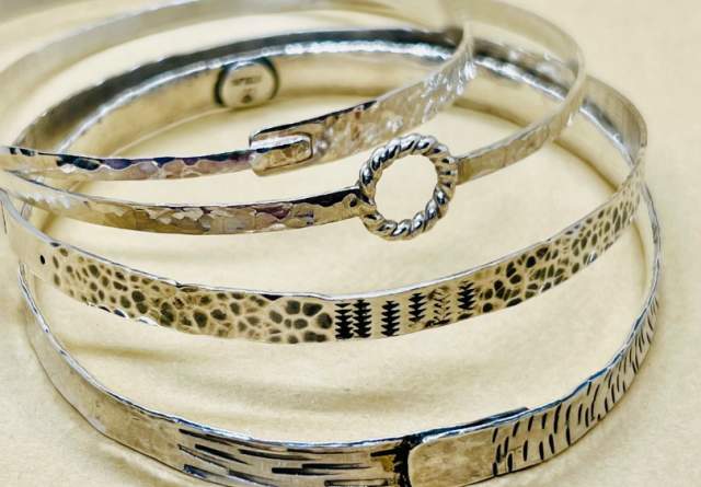 Hammered sterling silver bangle bracelet hot sale