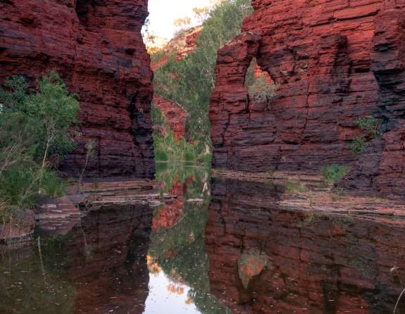 A view of the water and gorge walls at Kalamina Gorge, Karijini National Park