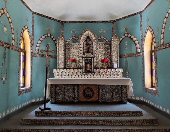 Pearl shell decorated altar at the Sacred Heart Church in Beagle Bay