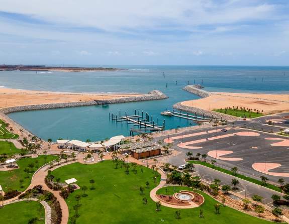 Aerial view of the Spoilbank Marina recreation area in Port Hedland